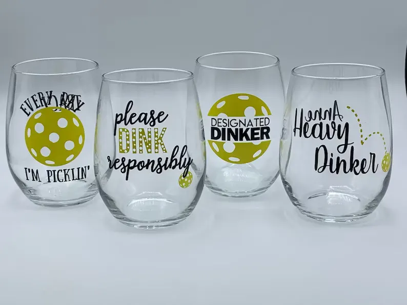 Pickleball Stemless Wine Glasses